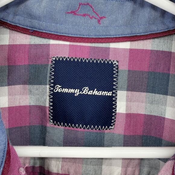 Tommy Bahama Stretch Long Sleeve Button Up Shirt Mens Large Fuchsia Blue Plaid - Picture 5 of 8